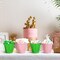 12 Pack Pink and Green Metal Bucket Favors 7.87 x 4.72 x 4.72 inches